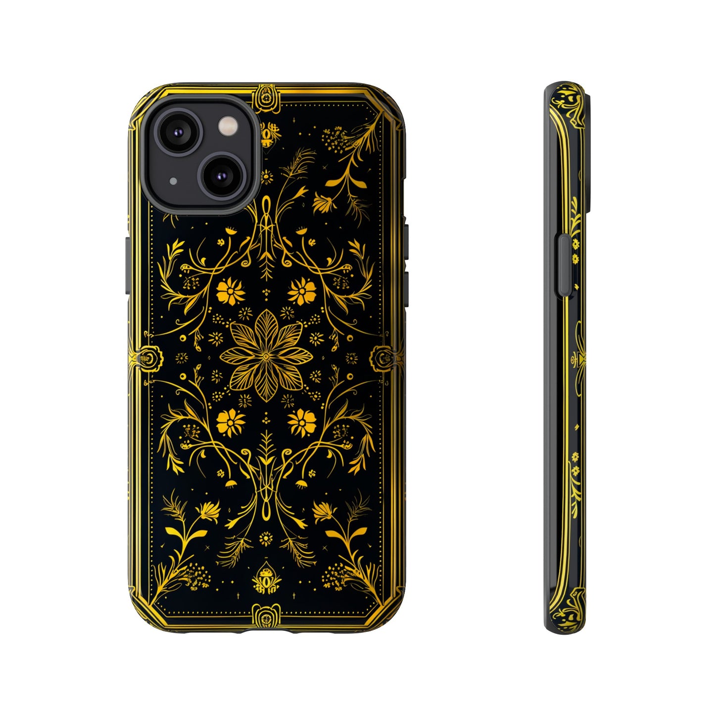 Luxury Gold Floral Damask Tough Phone Case - Elegant Black & Gold Baroque Design