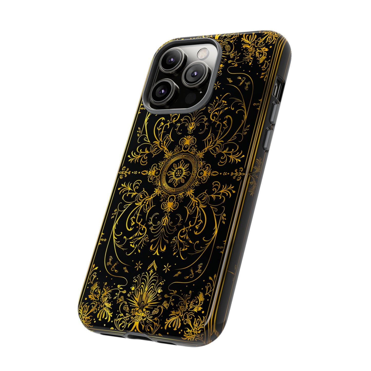 Luxury Gold Floral Damask Tough Phone Case - Elegant Black & Gold Baroque Design