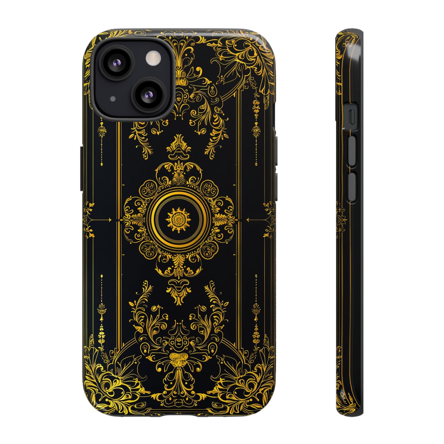 Luxury Gold Floral Damask Tough Phone Case - Elegant Black & Gold Baroque Design