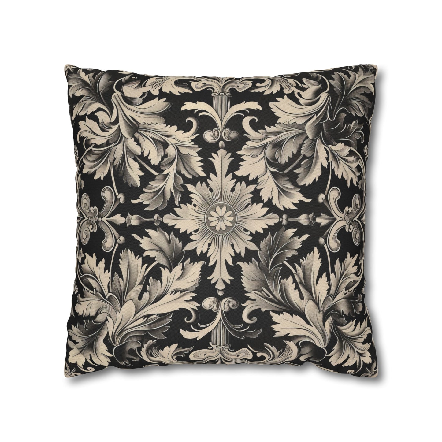 Elegant 19th Century Vintage Floral Damask Pillowcase in Black and Off-White (Pillow not included)