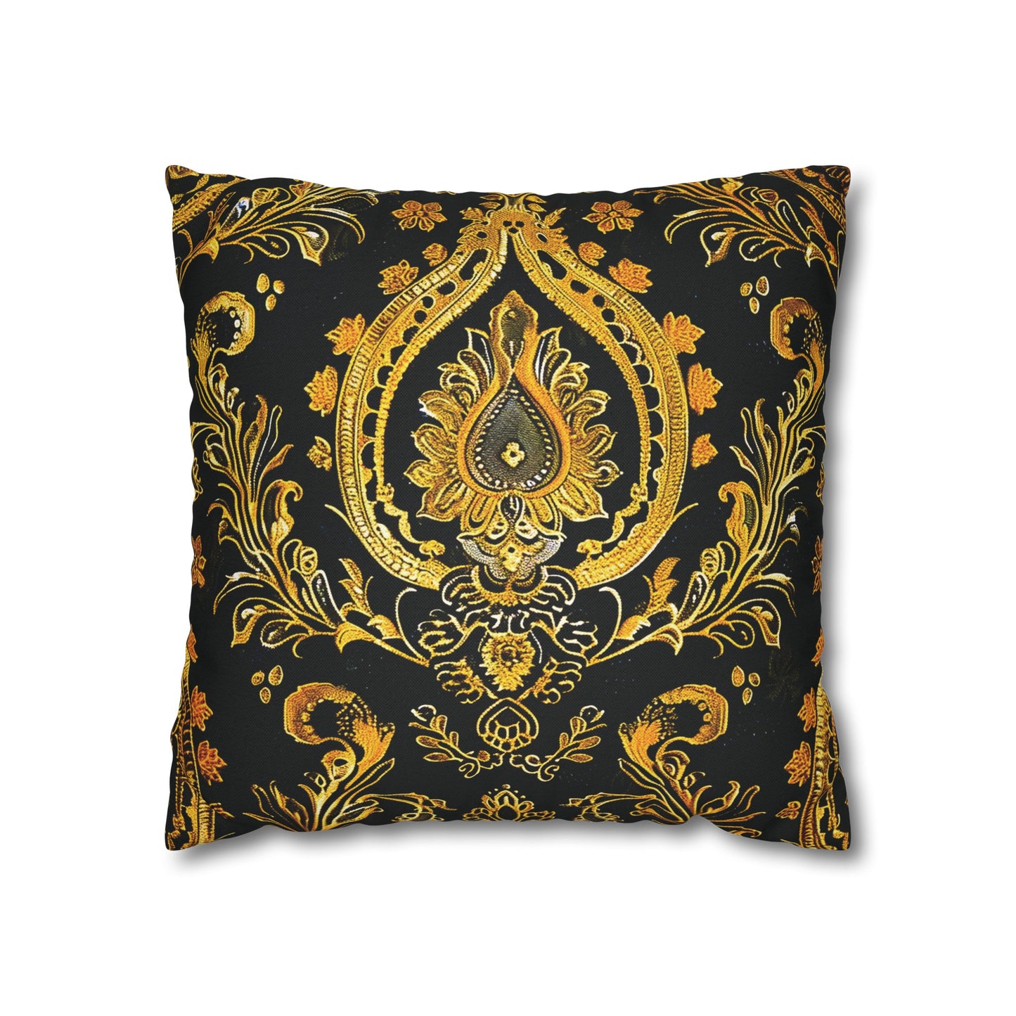 Elegant Black & Gold Damask Throw Pillowcase - Luxurious Floral Baroque Design (Pillow not included)