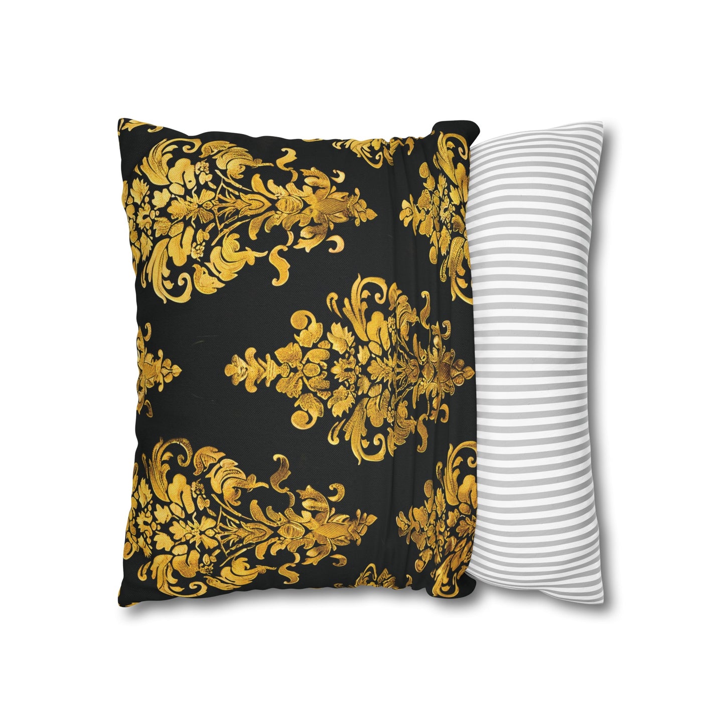 Elegant Black & Gold Damask Throw Pillowcase - Luxurious Floral Baroque Design (Pillow not included)