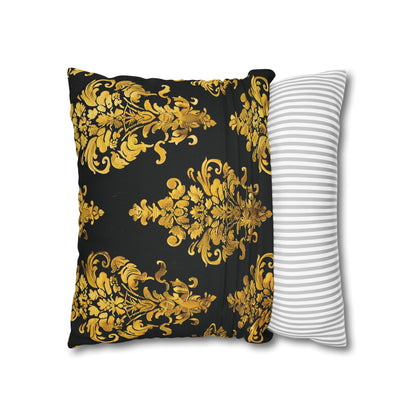 Elegant Black & Gold Damask Throw Pillowcase - Luxurious Floral Baroque Design (Pillow not included)