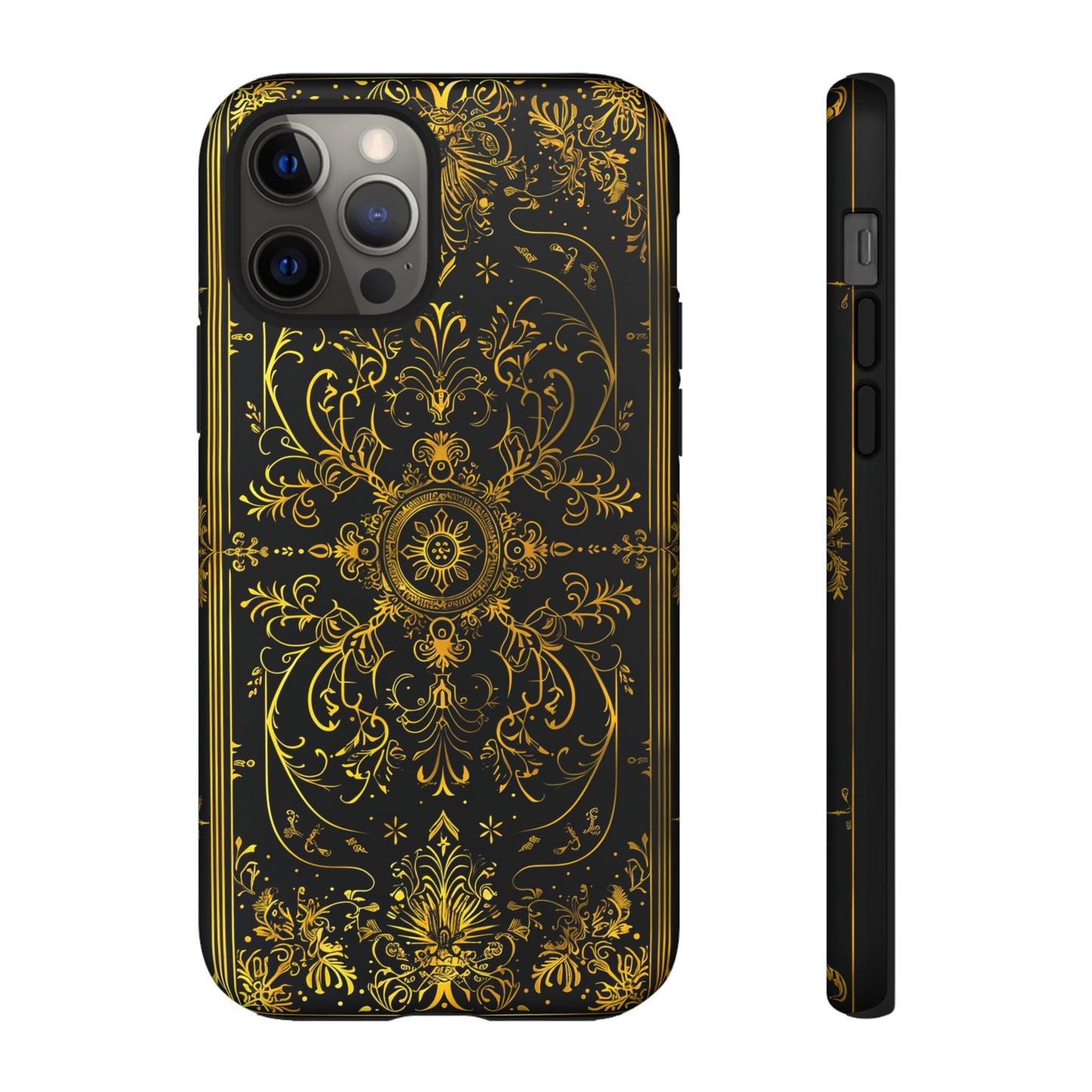 Luxury Gold Floral Damask Tough Phone Case - Elegant Black & Gold Baroque Design