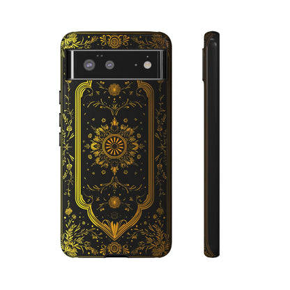 Luxury Gold Floral Damask Tough Phone Case - Elegant Black & Gold Baroque Design