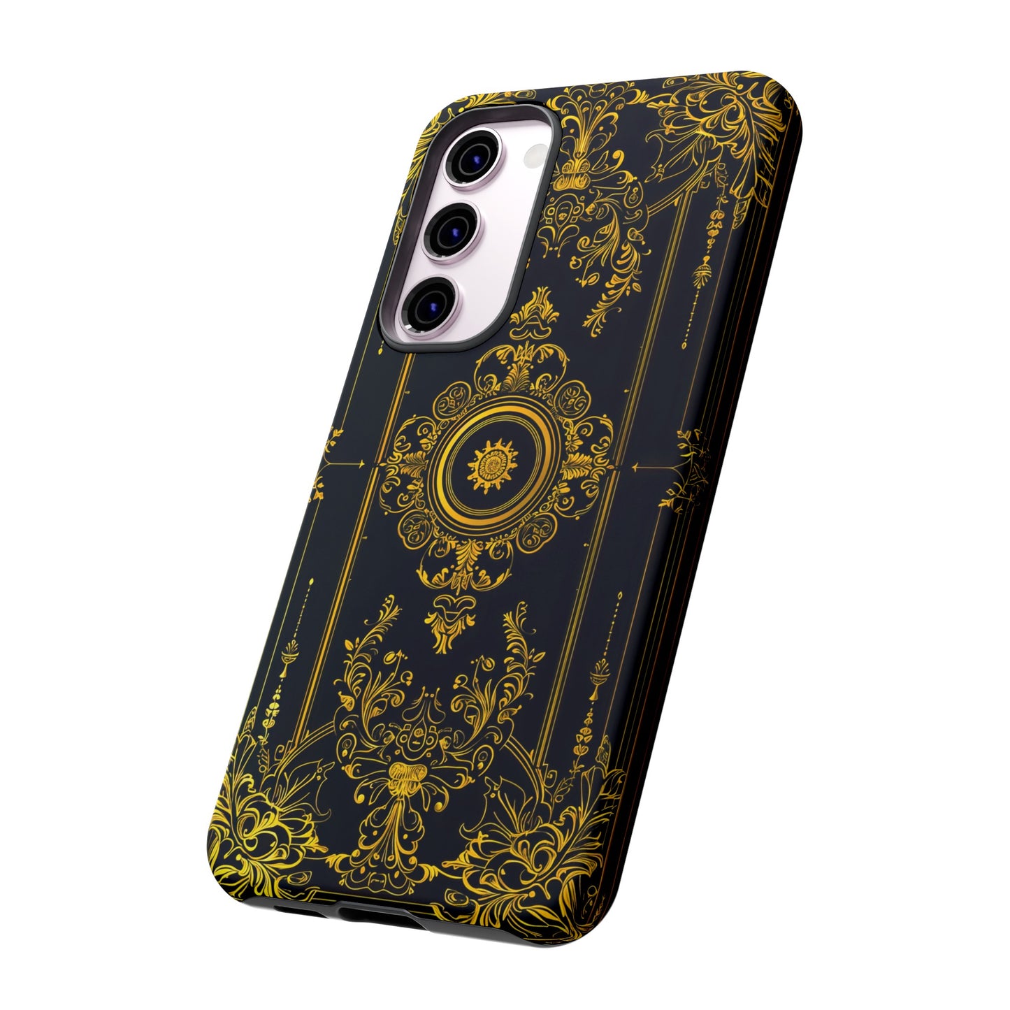 Luxury Gold Floral Damask Tough Phone Case - Elegant Black & Gold Baroque Design