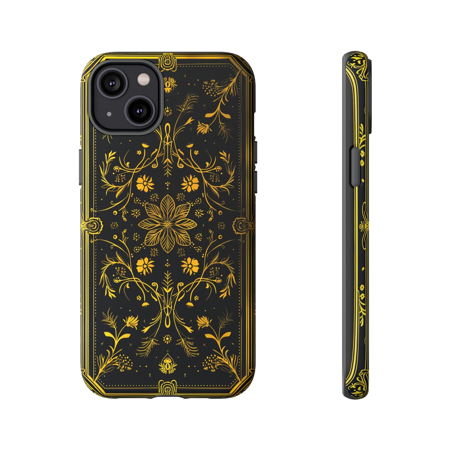 Luxury Gold Floral Damask Tough Phone Case - Elegant Black & Gold Baroque Design