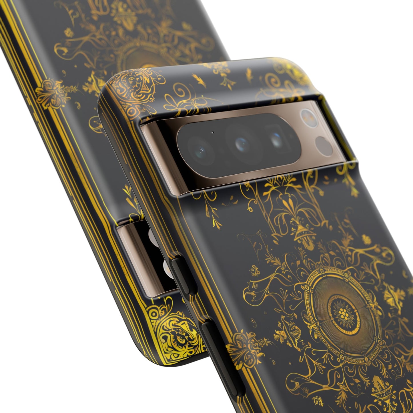 Luxury Gold Floral Damask Tough Phone Case - Elegant Black & Gold Baroque Design