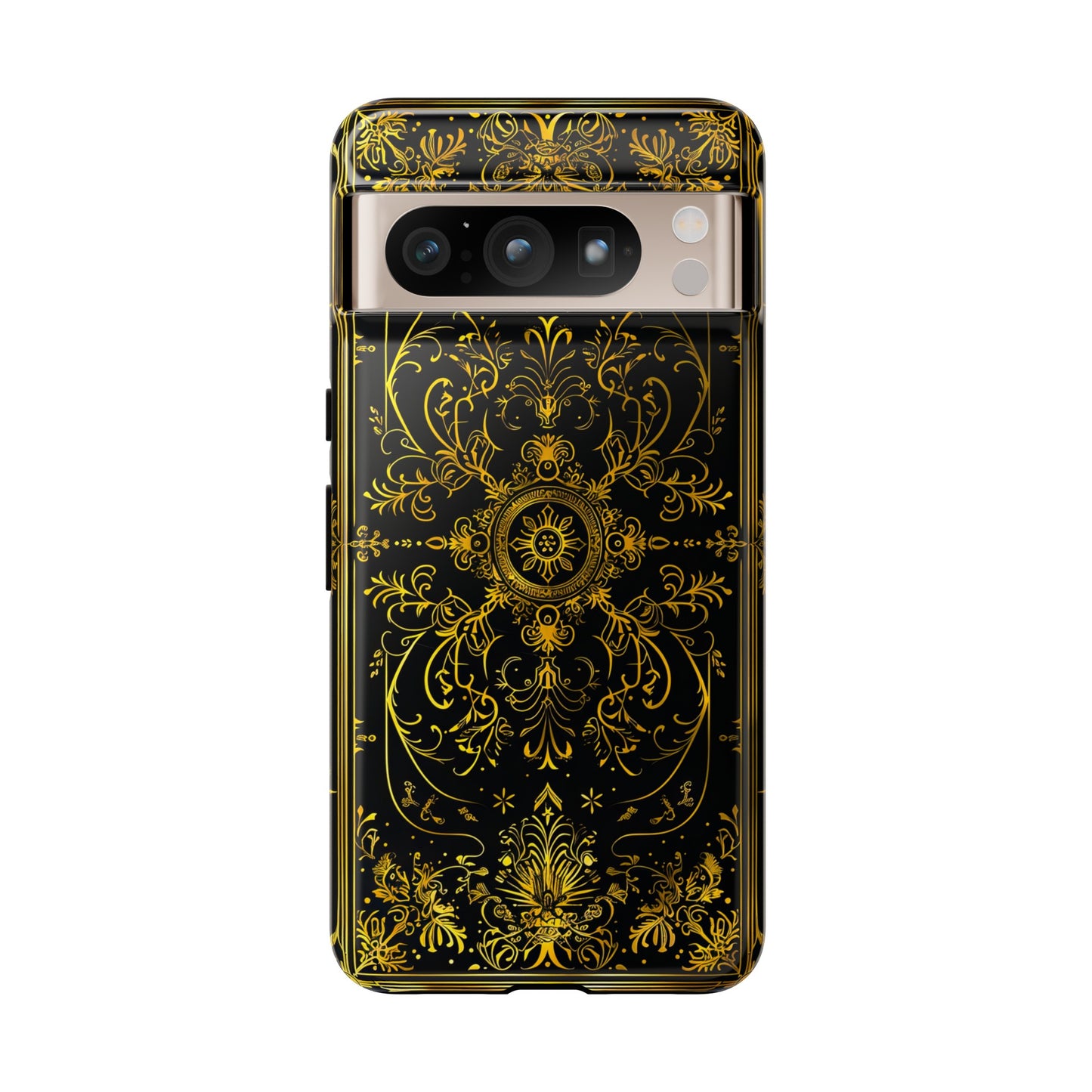Luxury Gold Floral Damask Tough Phone Case - Elegant Black & Gold Baroque Design