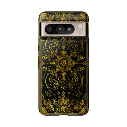 Luxury Gold Floral Damask Tough Phone Case - Elegant Black & Gold Baroque Design