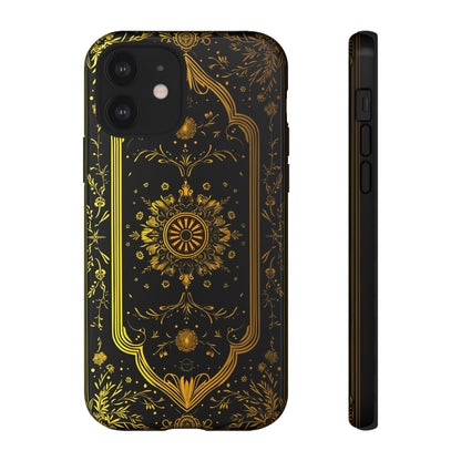 Luxury Gold Floral Damask Tough Phone Case - Elegant Black & Gold Baroque Design