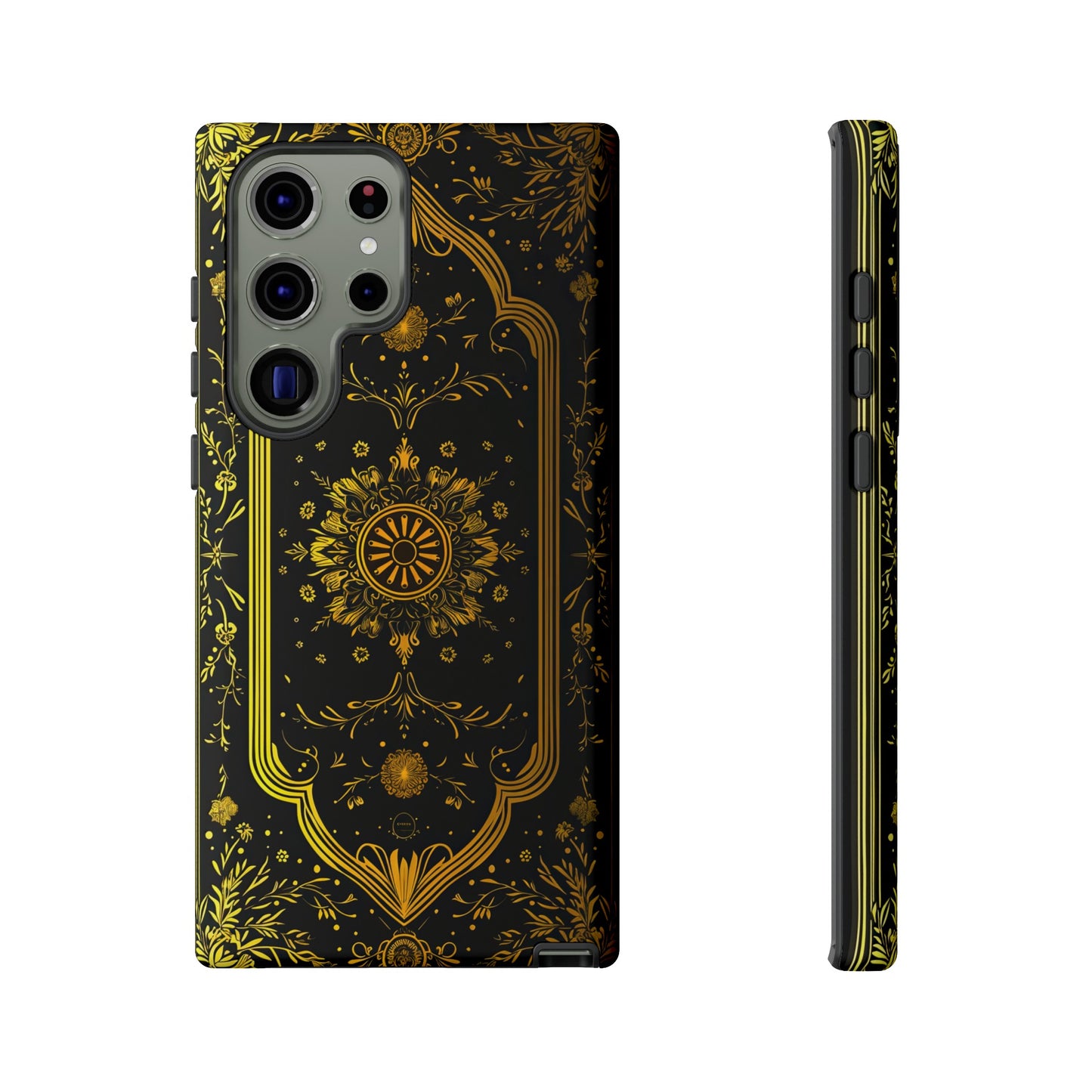 Luxury Gold Floral Damask Tough Phone Case - Elegant Black & Gold Baroque Design