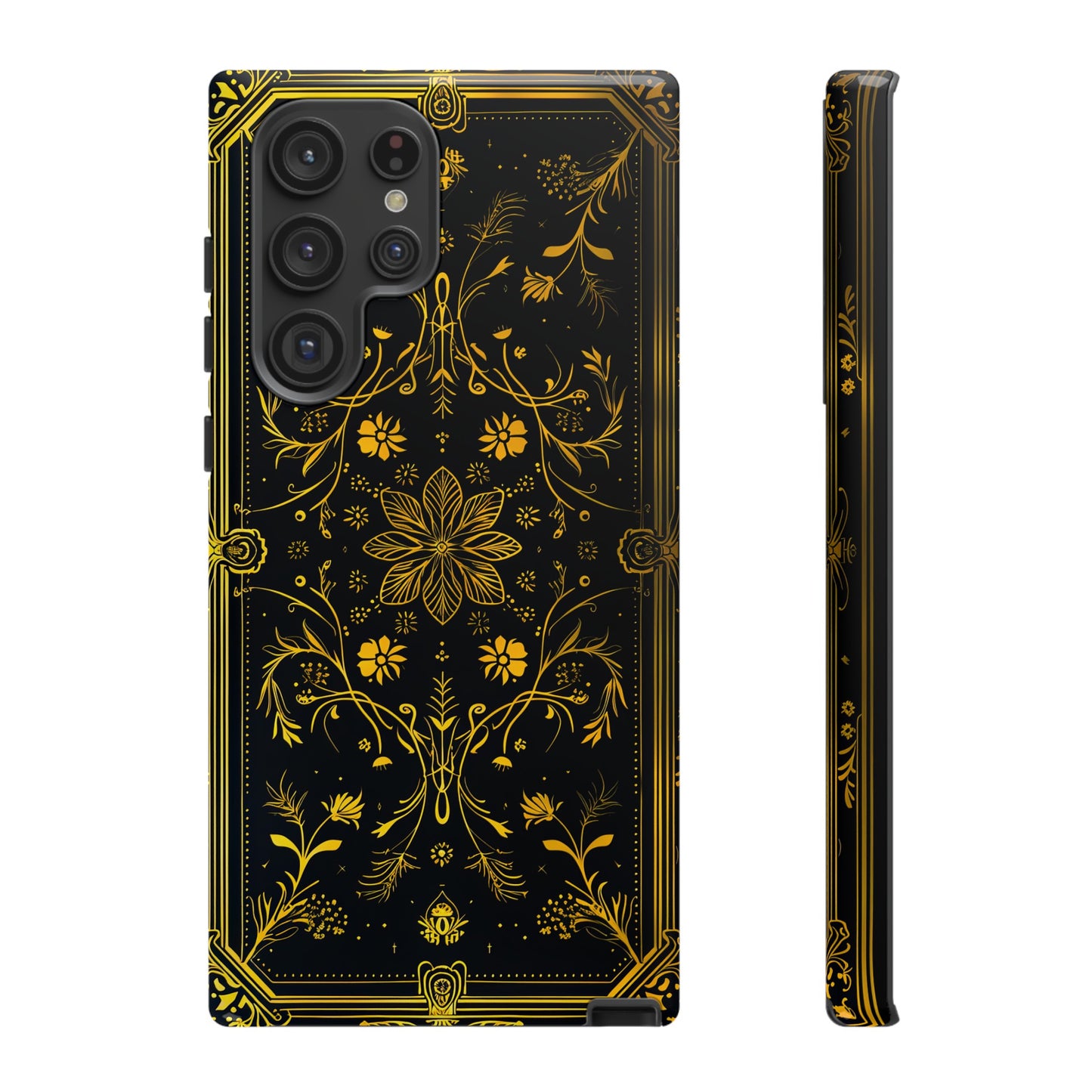 Luxury Gold Floral Damask Tough Phone Case - Elegant Black & Gold Baroque Design