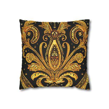 Elegant Black & Gold Damask Throw Pillowcase - Luxurious Floral Baroque Design (Pillow not included)