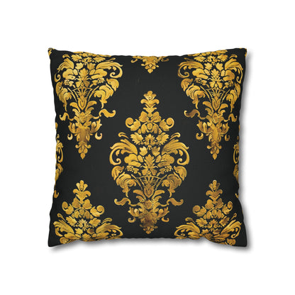 Elegant Black & Gold Damask Throw Pillowcase - Luxurious Floral Baroque Design (Pillow not included)