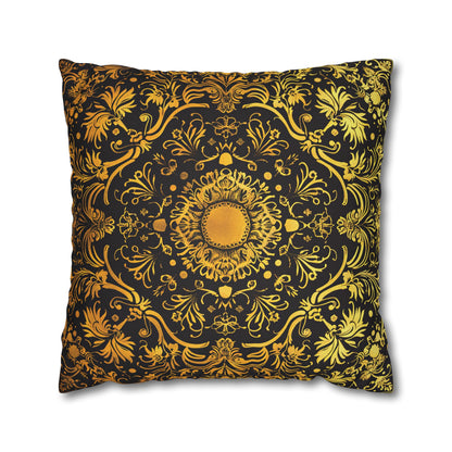 Elegant Black & Gold Damask Throw Pillowcase - Luxurious Floral Baroque Design (Pillow not included)