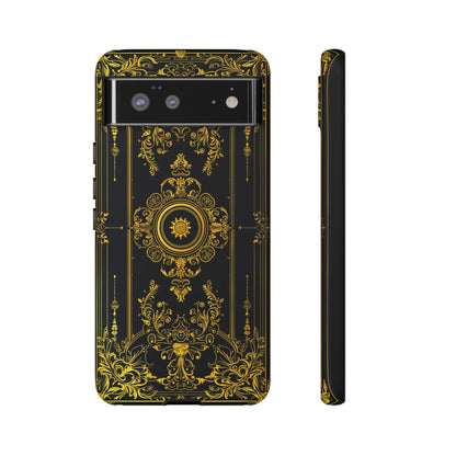 Luxury Gold Floral Damask Tough Phone Case - Elegant Black & Gold Baroque Design