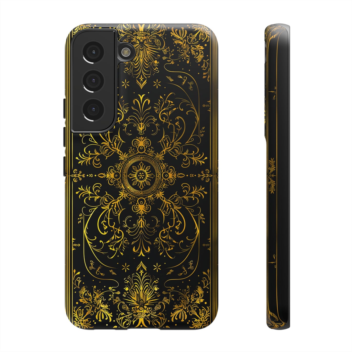Luxury Gold Floral Damask Tough Phone Case - Elegant Black & Gold Baroque Design