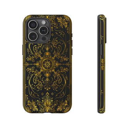 Luxury Gold Floral Damask Tough Phone Case - Elegant Black & Gold Baroque Design