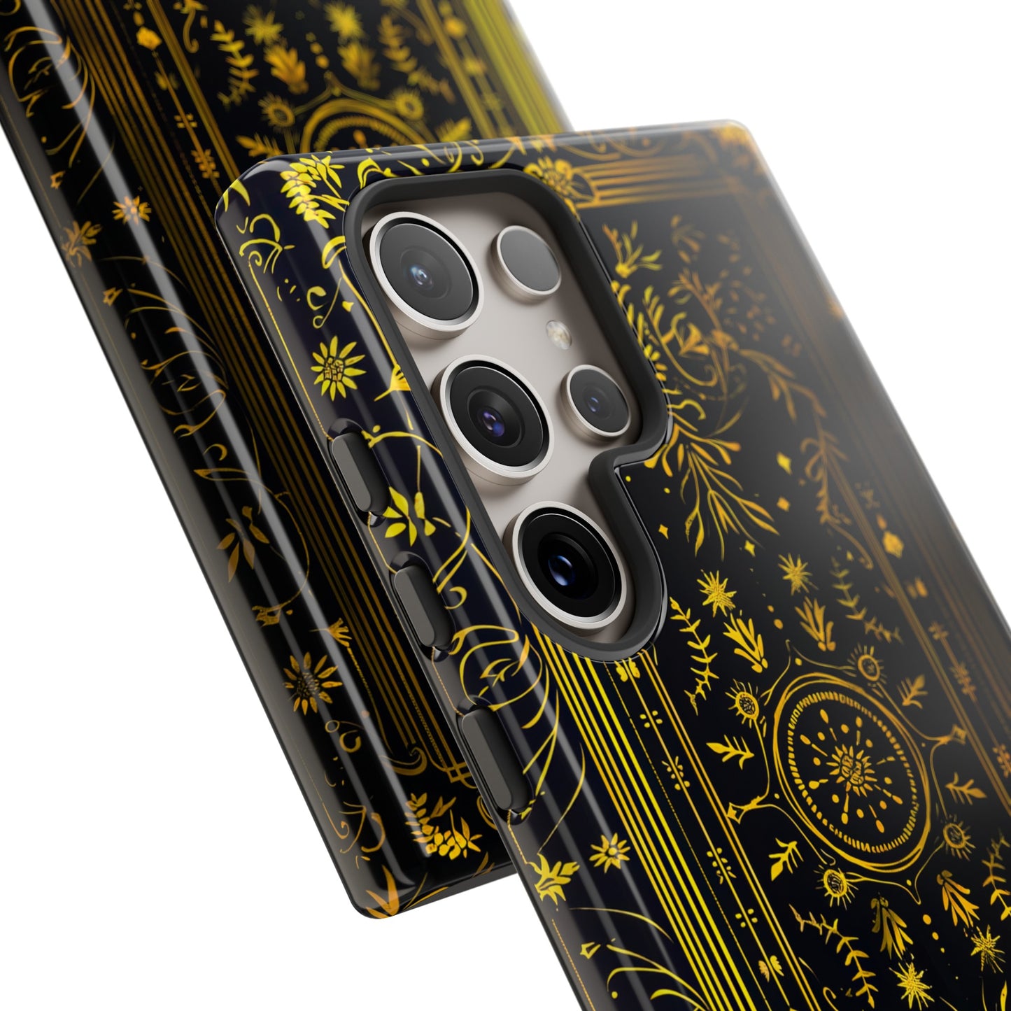 Luxury Gold Floral Damask Tough Phone Case - Elegant Black & Gold Baroque Design