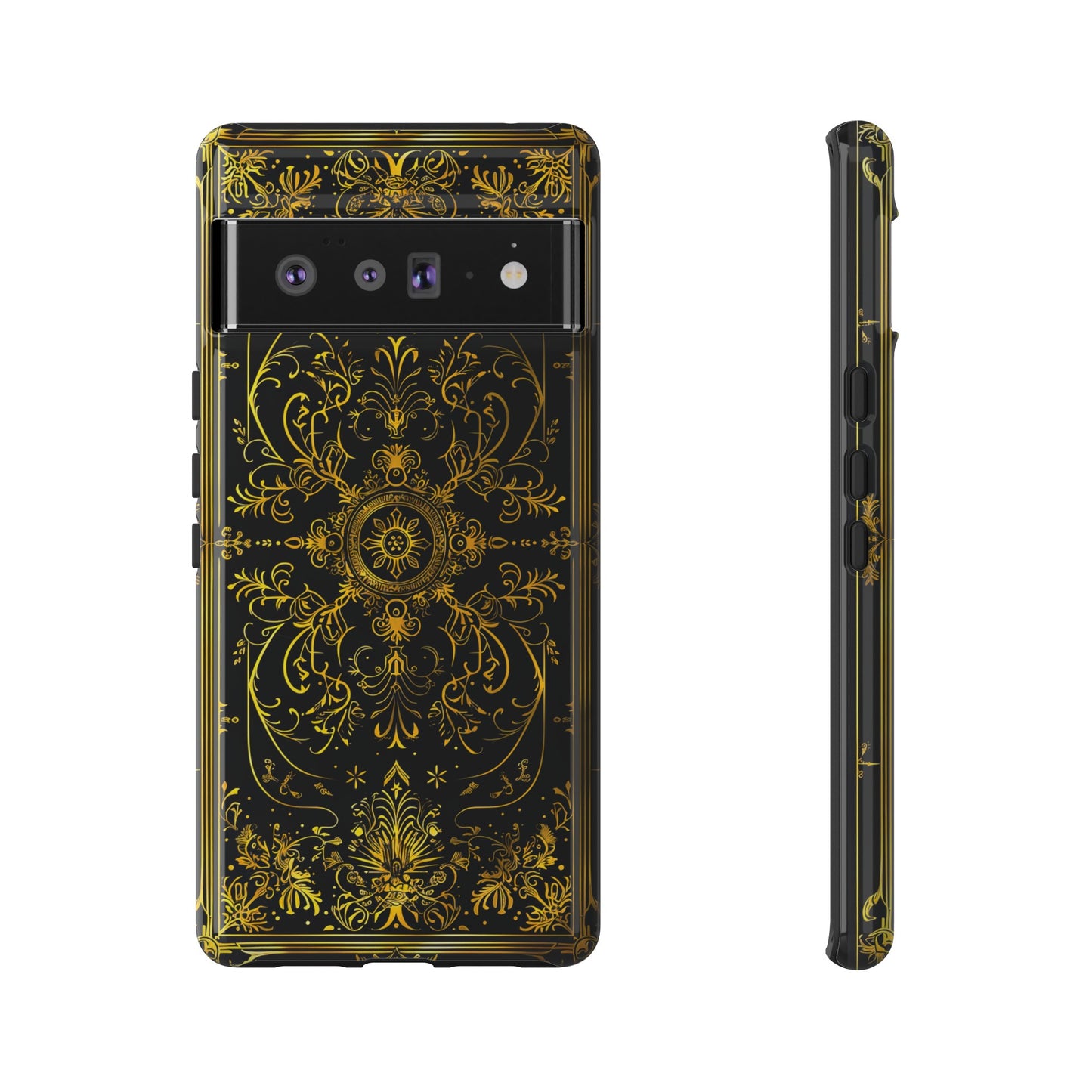 Luxury Gold Floral Damask Tough Phone Case - Elegant Black & Gold Baroque Design