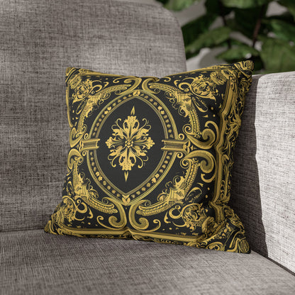 Elegant 19th Century Vintage Floral Damask Pillowcase in Black and Gold (Pillow not included)