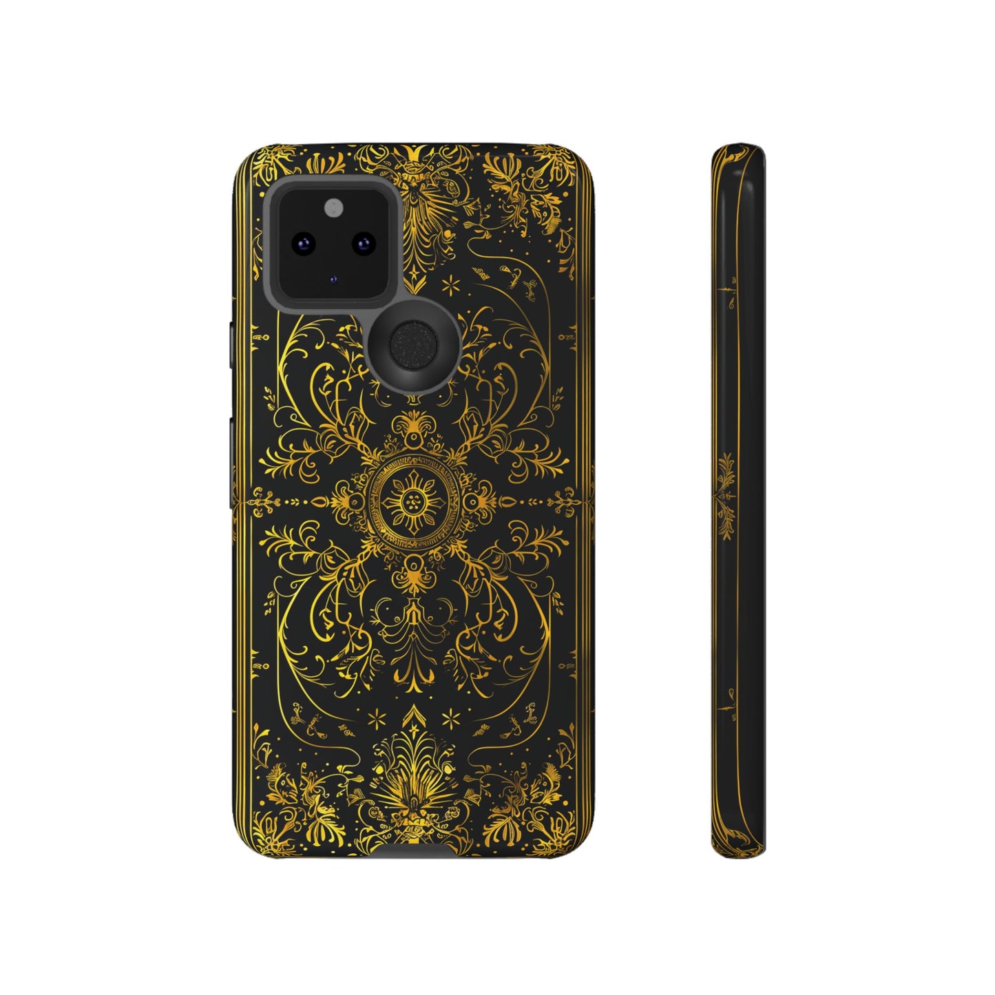 Luxury Gold Floral Damask Tough Phone Case - Elegant Black & Gold Baroque Design