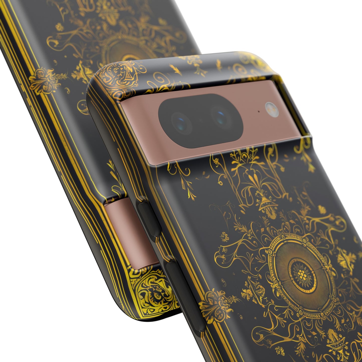 Luxury Gold Floral Damask Tough Phone Case - Elegant Black & Gold Baroque Design