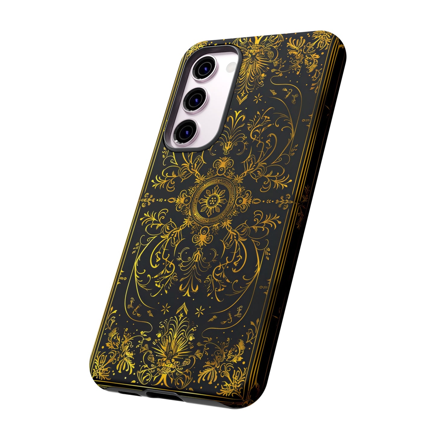 Luxury Gold Floral Damask Tough Phone Case - Elegant Black & Gold Baroque Design