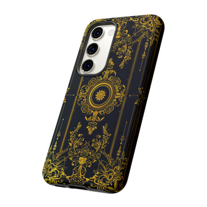 Luxury Gold Floral Damask Tough Phone Case - Elegant Black & Gold Baroque Design