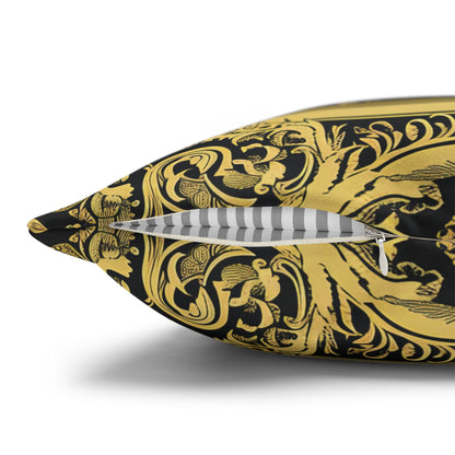 Elegant 19th Century Vintage Floral Damask Pillowcase in Black and Gold (Pillow not included)