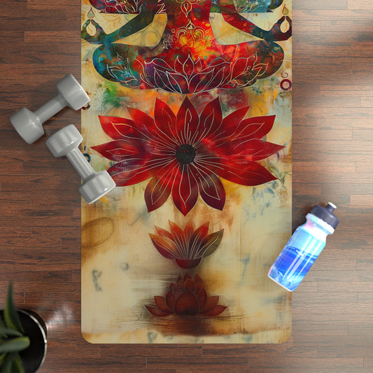 Non-Slip Rubber Yoga Mat with Vibrant Print - Lady Meditating Eye-Catching Design Featuring Lotus Flower and Om Symbol