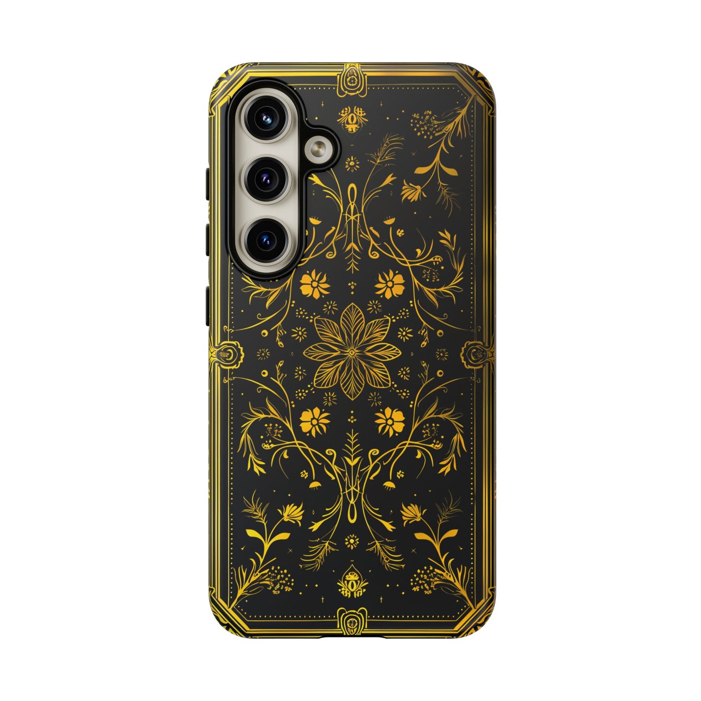 Luxury Gold Floral Damask Tough Phone Case - Elegant Black & Gold Baroque Design