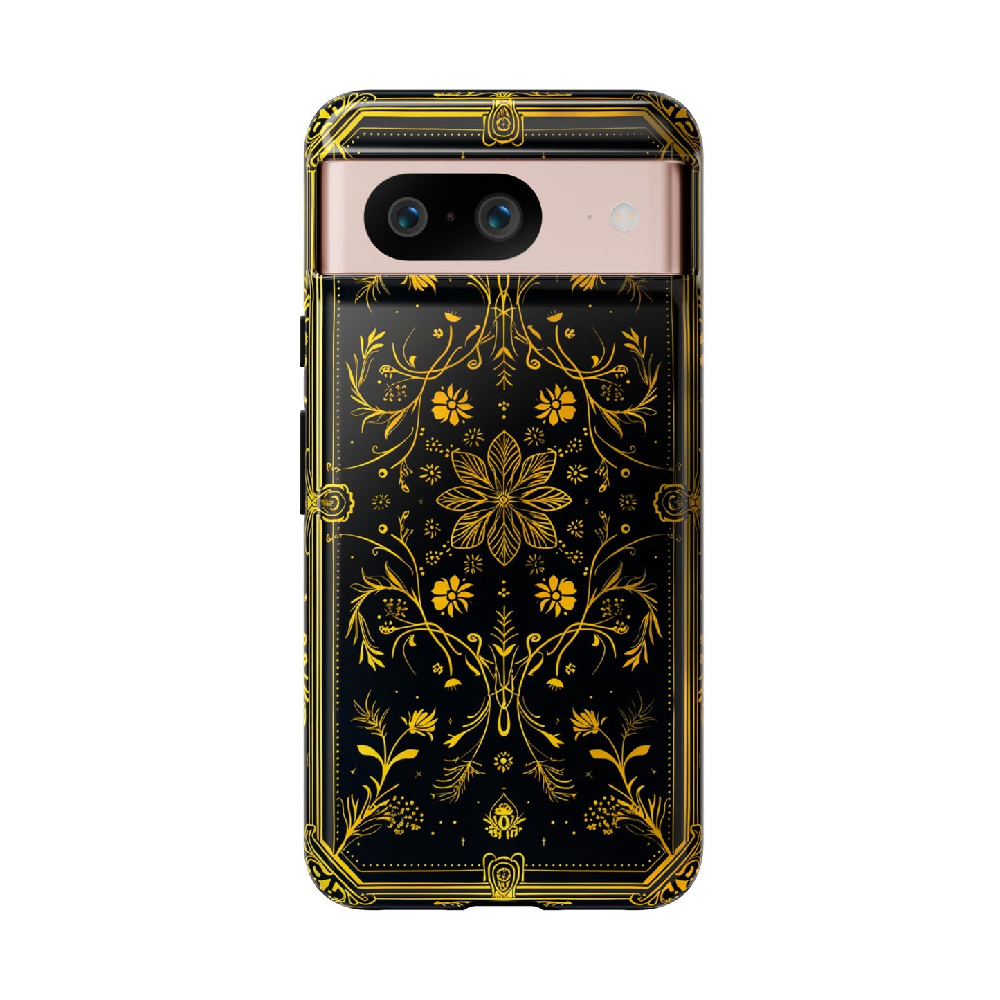 Luxury Gold Floral Damask Tough Phone Case - Elegant Black & Gold Baroque Design