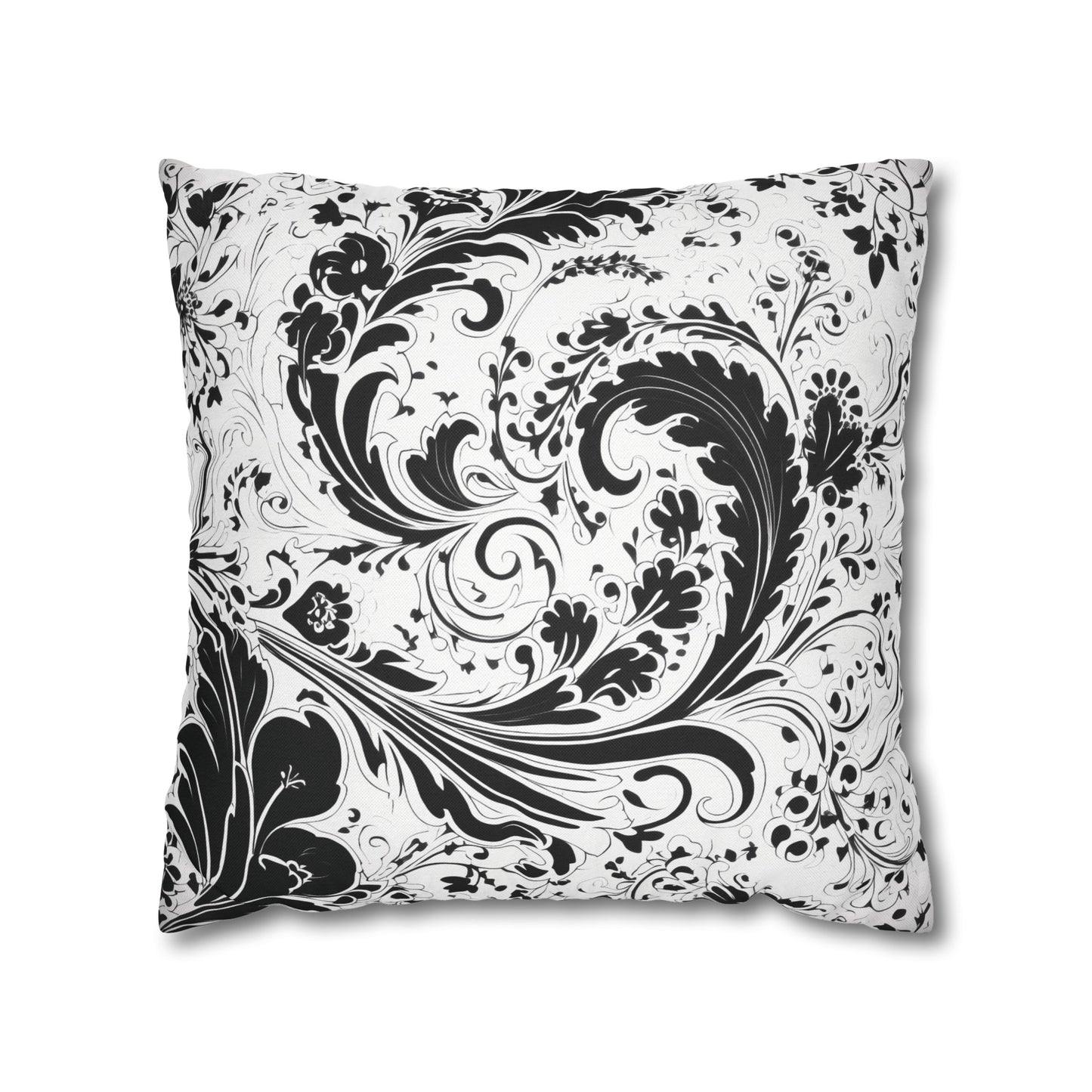 Elegant 19th Century Vintage Floral Damask Paisley Pillowcase in Black and White (Pillow not included)