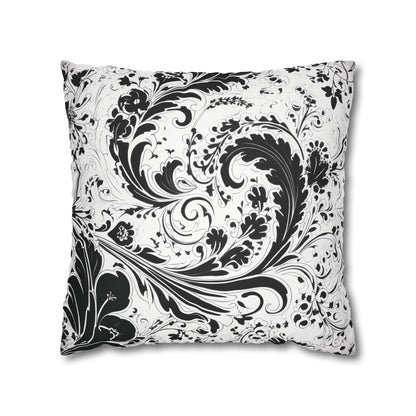 Elegant 19th Century Vintage Floral Damask Paisley Pillowcase in Black and White (Pillow not included)