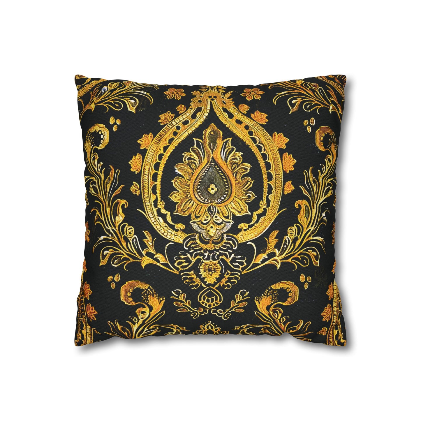 Elegant Black & Gold Damask Throw Pillowcase - Luxurious Floral Baroque Design (Pillow not included)