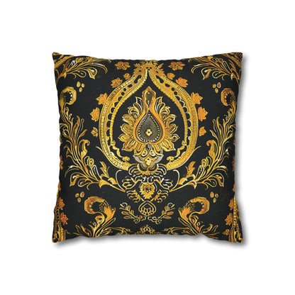 Elegant Black & Gold Damask Throw Pillowcase - Luxurious Floral Baroque Design (Pillow not included)