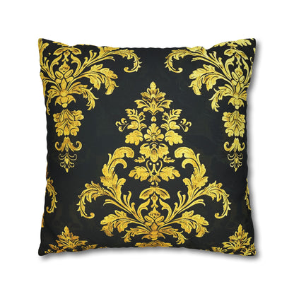 Elegant Black & Gold Damask Throw Pillowcase - Luxurious Floral Baroque Design (Pillow not included)