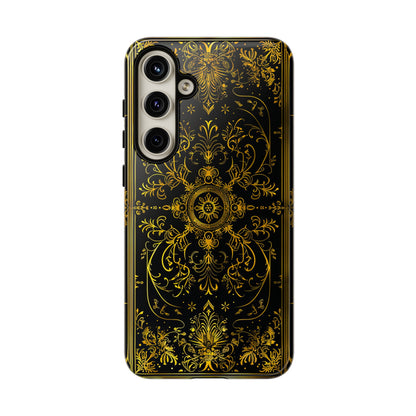 Luxury Gold Floral Damask Tough Phone Case - Elegant Black & Gold Baroque Design