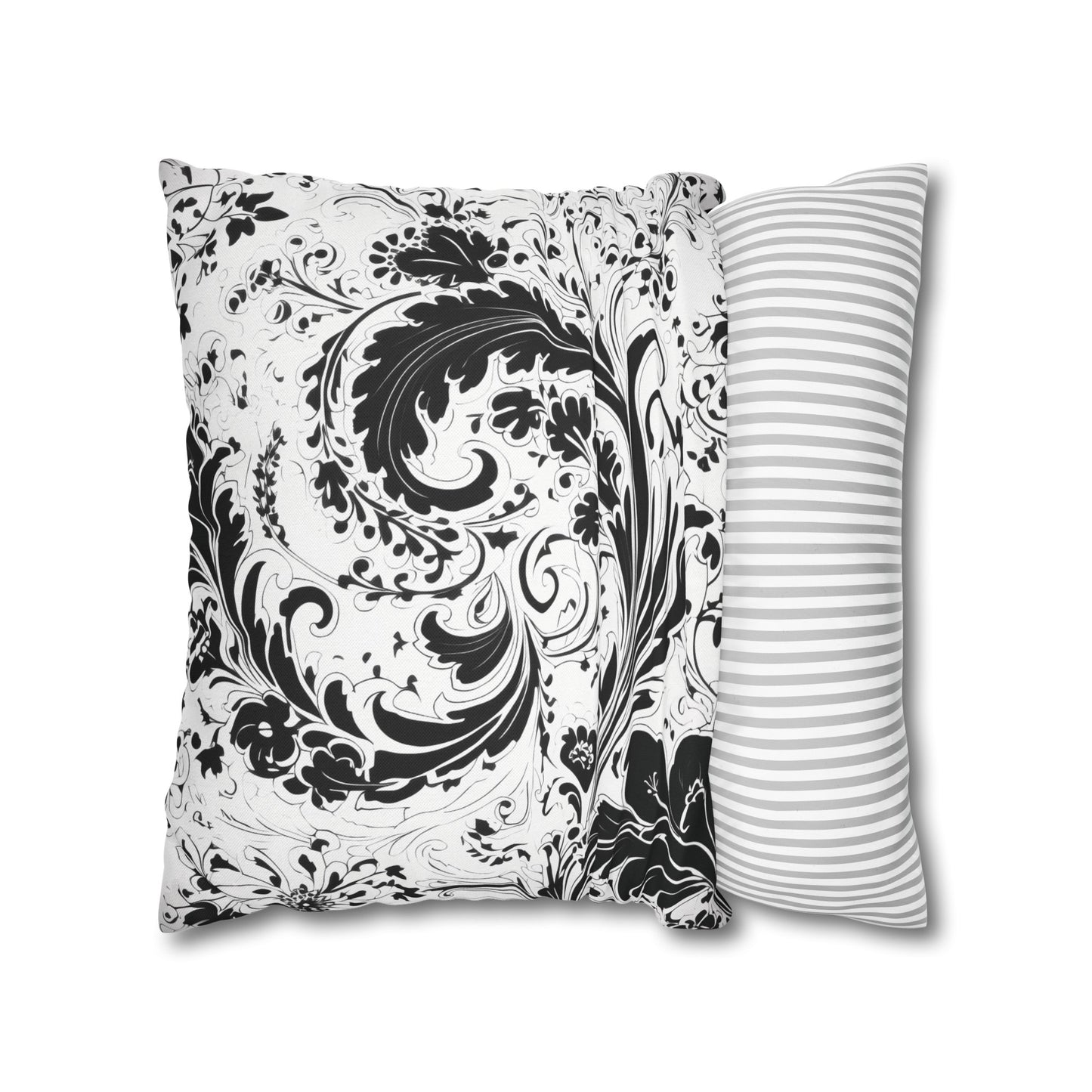 Elegant 19th Century Vintage Floral Damask Paisley Pillowcase in Black and White (Pillow not included)