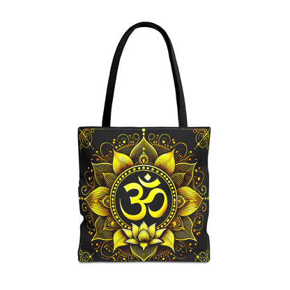 Vibrant Spiritual Yoga Art Om Symbol Tote Bag Durable Polyester with Cotton Straps Available in 3 Sizes