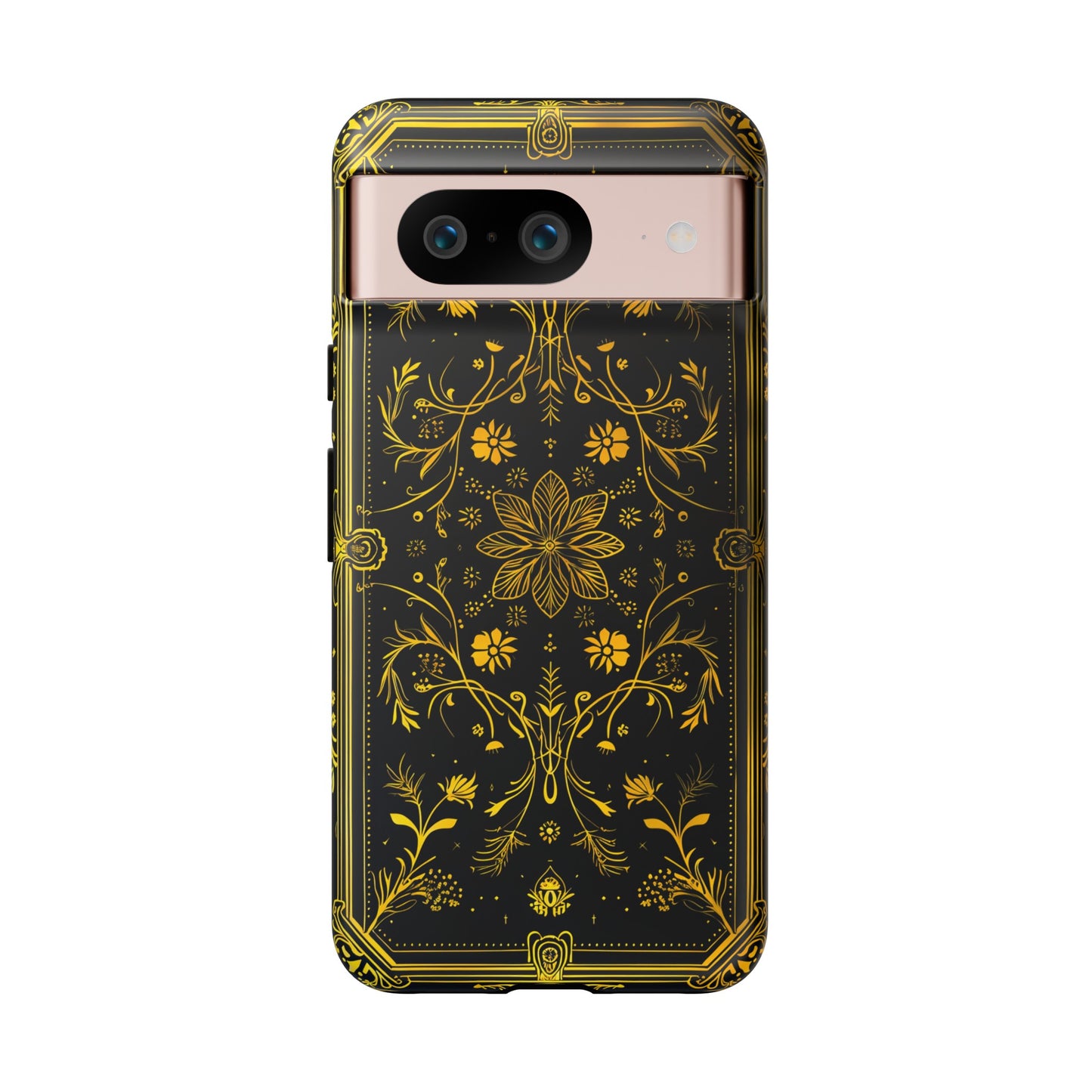 Luxury Gold Floral Damask Tough Phone Case - Elegant Black & Gold Baroque Design