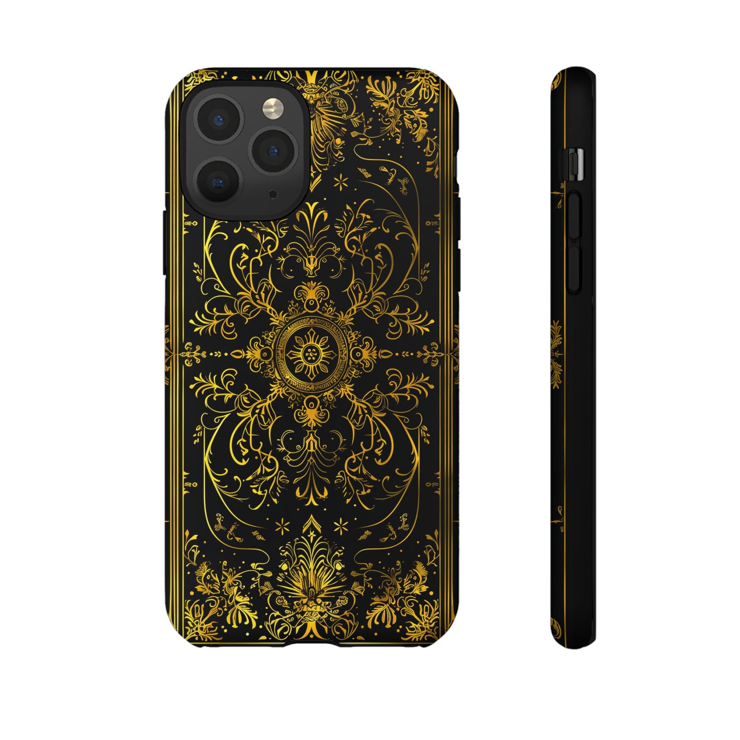 Luxury Gold Floral Damask Tough Phone Case - Elegant Black & Gold Baroque Design