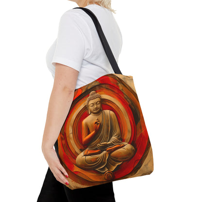 Vibrant Spiritual Buddhist Art Tote Bag Durable Polyester with Cotton Straps Available in 3 Sizes