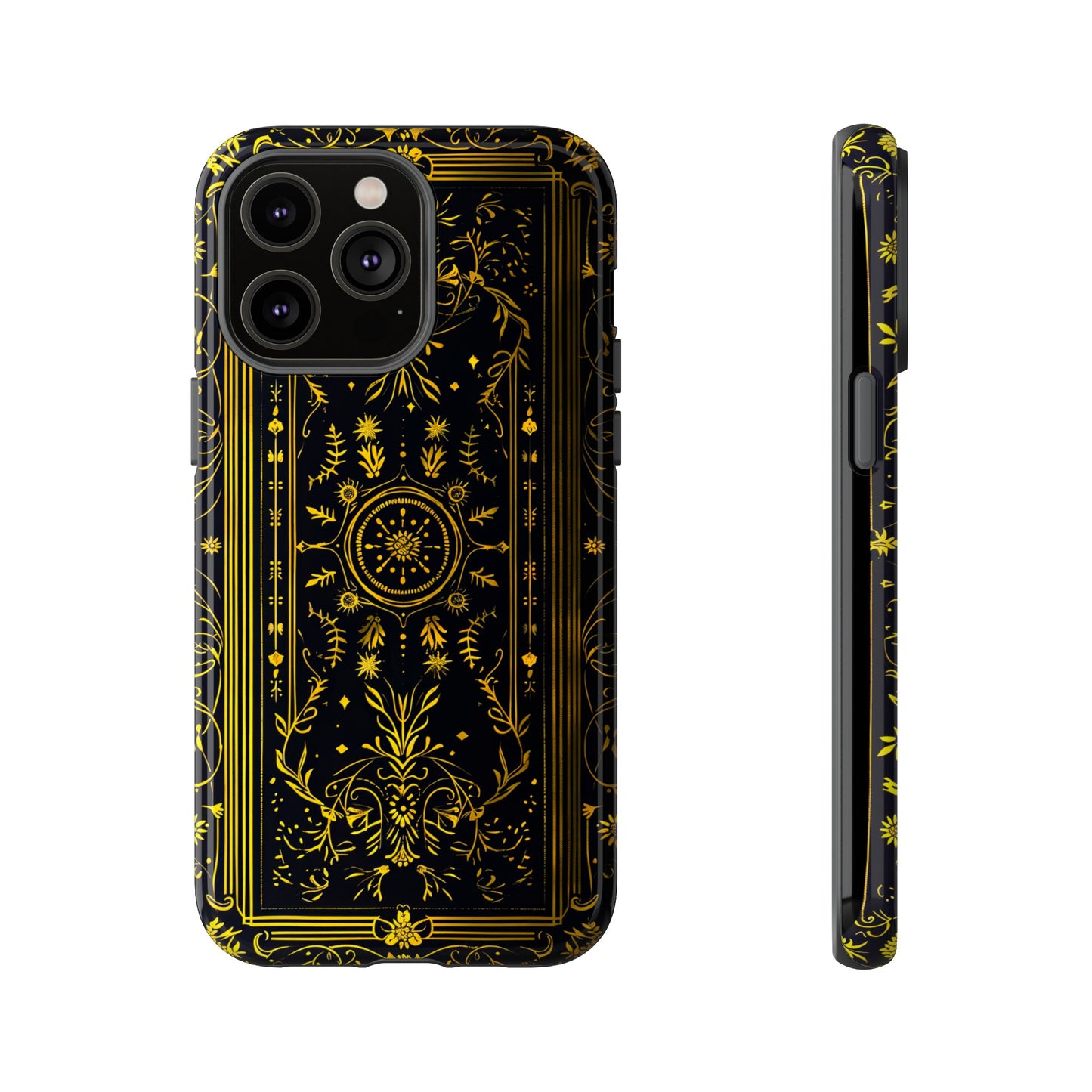 Luxury Gold Floral Damask Tough Phone Case - Elegant Black & Gold Baroque Design