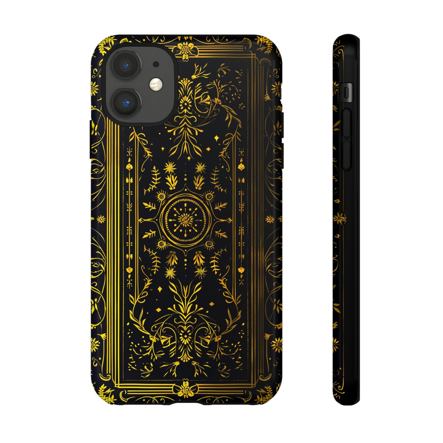 Luxury Gold Floral Damask Tough Phone Case - Elegant Black & Gold Baroque Design