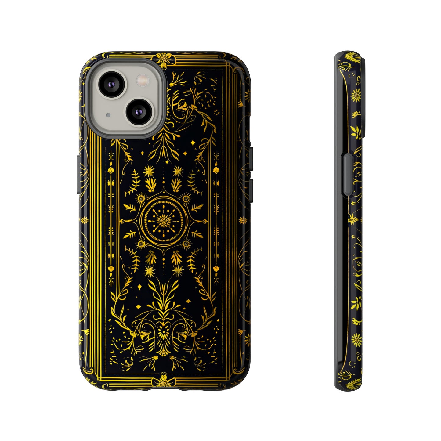 Luxury Gold Floral Damask Tough Phone Case - Elegant Black & Gold Baroque Design