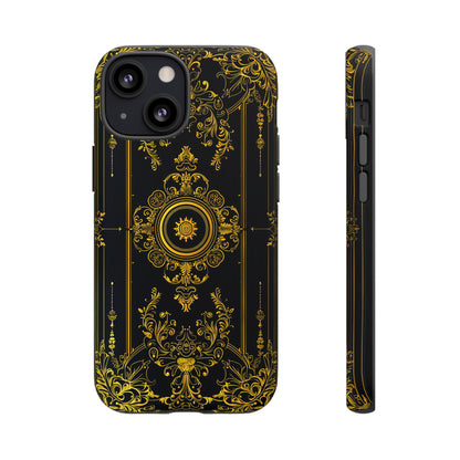 Luxury Gold Floral Damask Tough Phone Case - Elegant Black & Gold Baroque Design