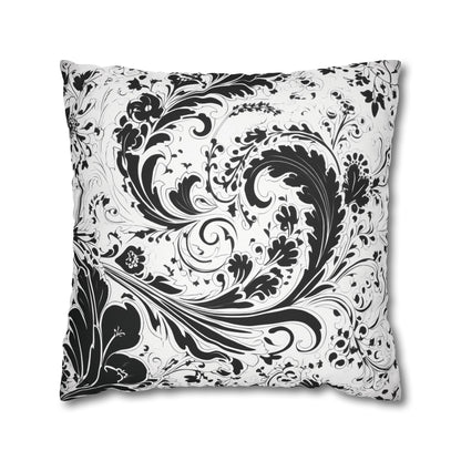 Elegant 19th Century Vintage Floral Damask Paisley Pillowcase in Black and White (Pillow not included)